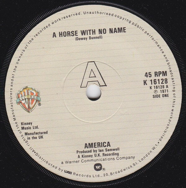 【中古】英7” America A Horse With No Name K16128 Warner Bros. Records /00080