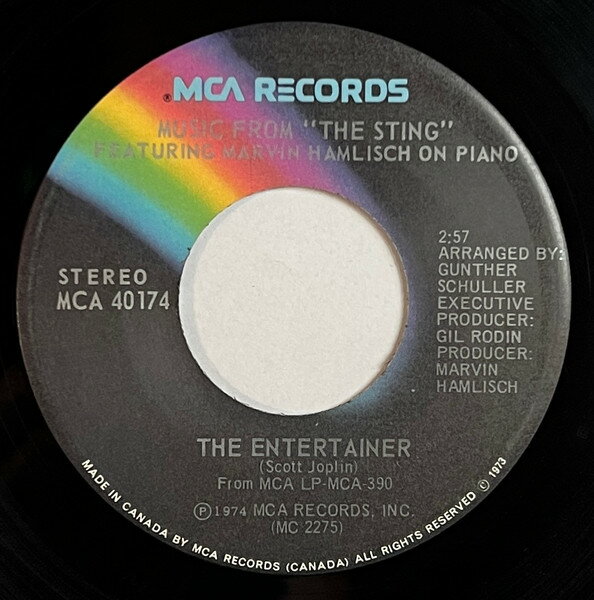 【中古】7” Marvin Hamlisch Music From ”The Sting” The Entertainer / Solace MCA40174 MCA Records ..