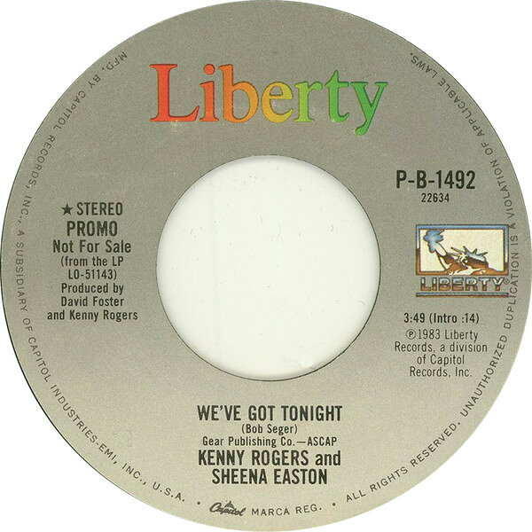 ・アーティスト Kenny Rogers And Sheena Easton ・タイトル We've Got Tonight ・レーベル・型番 Liberty B1492 ・フォーマット 7インチレコード ・コンディション(盤) 可 (VG) ・コンディション(ジャケット) プレインカバー（元ジャケット／カバー無し） ・コンディション(帯) オビなし ・特記事項 【盤汚れ】【盤にヘアライン】 サンプル画像です。実際の商品の画像ではありません 商品写真はバーコード/カタログ番号に対応したサンプル画像ですので、お送りする商品の画像ではありません。帯やライナーなどの付属品は、特記事項に記載されている場合のみ含まれます。プロモやカラーレコードなどの仕様についても、該当する場合のみ特記事項に記載しています。 【ご購入前に必ずご確認ください】 ・本店サイト(www.recordcity.jp)とは価格、送料が違います ・本店サイト、その他支店のオーダーとは同梱発送できません ・注文確定後に別の注文を頂いた場合、注文同士の同梱は致しかねます。 ・別倉庫から発送しているため、店頭受け渡しは対応しておりません ・一部商品は他の通販サイトでも販売しているため、ご注文のタイミングによっては商品のご用意ができない場合がございます。 ・土日祝日はお休みです 金曜・祝前日9時以降のご連絡またはご入金は、返答または発送が週明け・祝日明けに順次対応となります。 ・ご購入後のキャンセル不可 ご購入後のキャンセルはいかなる理由においてもお受けできません。ご了承の上、ご購入くださいませ。 ・日本郵便(ゆうパック/ゆうメール)によるお届けになります。 ・中古品であることをご理解ください 当ストアでは中古商品を主に販売しております。中古品であることをご理解の上ご購入ください。また、一部商品はRecordCityオンラインストアで試聴可能です。 ・返品について お客様のご都合による返品は一切承っておりません。 表記の内容と実際の商品に相違がある場合、また針飛び等で返品・返金をご希望される場合は、商品の到着後1週間以内にご連絡ください。商品の返送をこちらで確認後、キャンセル・返金を行います。 コンディションVG以下の商品は返品できません。プレイに影響のない表面のこすれ傷、プレス起因のノイズ盤は返品の対象外です。 【コンディション表記】 ・ほぼ新品(M-)(Like New) 完全な新品。未使用。当店ではほぼ使用しません ・非常に良い(EX)(Excellent) 中古盤として美品な状態。わずかな経年を感じるものの傷みを感じさせない、当店基準で最高の状態 ・良い(VG+)(Very Good Plus) 丁寧に扱われた中古品で、軽い使用感がみられる。 ・可(VG)(Acceptable) 使い込まれた中古品で、「良い」よりもさらに使用感がみられる。 ・悪い(VG-)(Bad) 状態が悪いアイテム。使用の保障はなく、再生不可、針飛び、目立つノイズがあるかもしれない。状態によるクレーム不可。返品不可。 ・非常に悪い(G)(Very Bad) 「悪い」よりさらに状態が悪いアイテム。使用の保障はなく、再生不可、針飛び、目立つノイズがあるかもしれない。状態によるクレーム不可。返品不可。 ・ジャンク(Fair)(Junk/Fair) 割れている、反っている、水ダメージがある、カビ、ジャケットが分離している、ひどい書き込み、ひどい擦れなど最低の状態。使用の保障はなく、再生不可、針飛び、目立つノイズがあるかもしれない。状態によるクレーム不可。返品不可。 ・ジャンク(Poor)(Junk/Poor) 割れている、反っている、水ダメージがある、カビ、ジャケットが分離している、ひどい書き込み、ひどい擦れなど最低の状態。使用の保障はなく、再生不可、針飛び、目立つノイズがあるかもしれない。状態によるクレーム不可。返品不可。