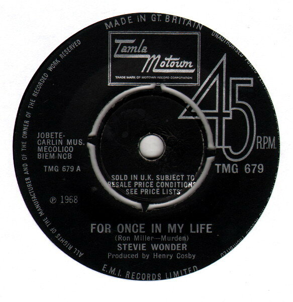 【中古】英7” Stevie Wonder For Once In My Life TMG679 Tamla Motown /00080