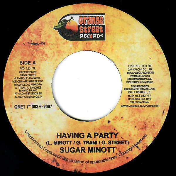7” Sugar Minott Having A Party ORET7003 Orange Street Record /00080