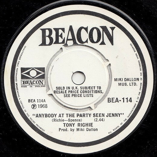 【中古】英7” Tony Ritchie Anybody At The Party Seen Jenny BEA114 Beacon /00080