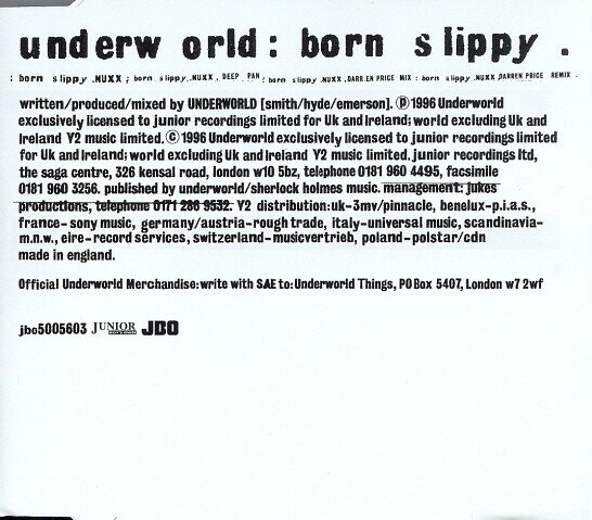 英CD Underworld Born Slippy JBO5005603 JBO, Junior Boys Own /00110