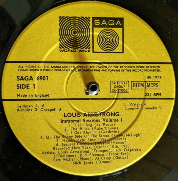【中古】英LP Louis Armstrong Immortal Sessions Volume 1 PAN6901 SagaPan /00260
