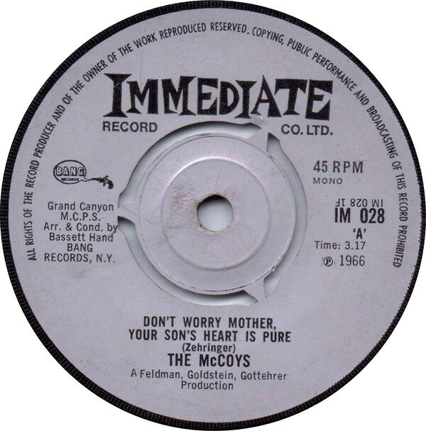 7” McCoys Dont Worry Mother, Your Sons Heart Is Pure IM028 Immediate /00080