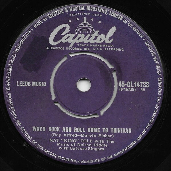 ・アーティスト Nat King Cole ・タイトル When Rock And Roll Come To Trinidad ・レーベル・型番 Capitol Records 45CL14733 ・フォーマット 7インチレコード ・コンディション(盤) 良い (VG+) ・コンディション(ジャケット) プレインカバー（元ジャケット／カバー無し） ・コンディション(帯) オビなし ・特記事項 【Company Sleeve】 サンプル画像です。実際の商品の画像ではありません 商品写真はバーコード/カタログ番号に対応したサンプル画像ですので、お送りする商品の画像ではありません。帯やライナーなどの付属品は、特記事項に記載されている場合のみ含まれます。プロモやカラーレコードなどの仕様についても、該当する場合のみ特記事項に記載しています。 【ご購入前に必ずご確認ください】 ・本店サイト(www.recordcity.jp)とは価格、送料が違います ・本店サイト、その他支店のオーダーとは同梱発送できません ・注文確定後に別の注文を頂いた場合、注文同士の同梱は致しかねます。 ・別倉庫から発送しているため、店頭受け渡しは対応しておりません ・一部商品は他の通販サイトでも販売しているため、ご注文のタイミングによっては商品のご用意ができない場合がございます。 ・土日祝日はお休みです 金曜・祝前日9時以降のご連絡またはご入金は、返答または発送が週明け・祝日明けに順次対応となります。 ・ご購入後のキャンセル不可 ご購入後のキャンセルはいかなる理由においてもお受けできません。ご了承の上、ご購入くださいませ。 ・日本郵便(ゆうパック/ゆうメール)によるお届けになります。 ・中古品であることをご理解ください 当ストアでは中古商品を主に販売しております。中古品であることをご理解の上ご購入ください。また、一部商品はRecordCityオンラインストアで試聴可能です。 ・返品について お客様のご都合による返品は一切承っておりません。 表記の内容と実際の商品に相違がある場合、また針飛び等で返品・返金をご希望される場合は、商品の到着後1週間以内にご連絡ください。商品の返送をこちらで確認後、キャンセル・返金を行います。 コンディションVG以下の商品は返品できません。プレイに影響のない表面のこすれ傷、プレス起因のノイズ盤は返品の対象外です。 【コンディション表記】 ・ほぼ新品(M-)(Like New) 完全な新品。未使用。当店ではほぼ使用しません ・非常に良い(EX)(Excellent) 中古盤として美品な状態。わずかな経年を感じるものの傷みを感じさせない、当店基準で最高の状態 ・良い(VG+)(Very Good Plus) 丁寧に扱われた中古品で、軽い使用感がみられる。 ・可(VG)(Acceptable) 使い込まれた中古品で、「良い」よりもさらに使用感がみられる。 ・悪い(VG-)(Bad) 状態が悪いアイテム。使用の保障はなく、再生不可、針飛び、目立つノイズがあるかもしれない。状態によるクレーム不可。返品不可。 ・非常に悪い(G)(Very Bad) 「悪い」よりさらに状態が悪いアイテム。使用の保障はなく、再生不可、針飛び、目立つノイズがあるかもしれない。状態によるクレーム不可。返品不可。 ・ジャンク(Fair)(Junk/Fair) 割れている、反っている、水ダメージがある、カビ、ジャケットが分離している、ひどい書き込み、ひどい擦れなど最低の状態。使用の保障はなく、再生不可、針飛び、目立つノイズがあるかもしれない。状態によるクレーム不可。返品不可。 ・ジャンク(Poor)(Junk/Poor) 割れている、反っている、水ダメージがある、カビ、ジャケットが分離している、ひどい書き込み、ひどい擦れなど最低の状態。使用の保障はなく、再生不可、針飛び、目立つノイズがあるかもしれない。状態によるクレーム不可。返品不可。