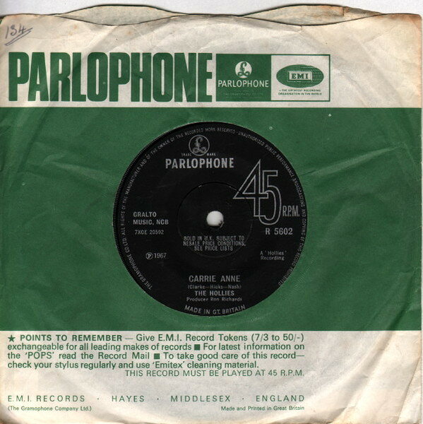 艺人名: R - 【中古】7” Hollies Carrie Anne R5602 Parlophone /00080