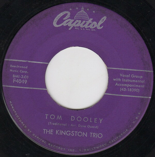 Artist Name: K - 【中古】米7” Kingston Trio Tom Dooley F1049 Capitol Records /00080