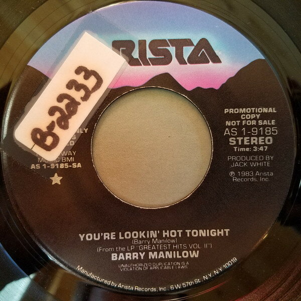 【中古】米7” Barry Manilow Youre Lookin Hot Tonight AS19185 Arista /00080
