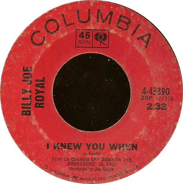 【中古】米7” Billy Joe Royal I Knew You When / Steal Away 443390 Columbia /00080
