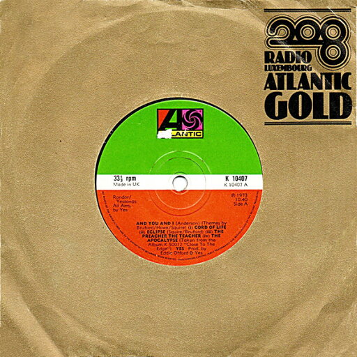 【中古】英7” Yes And You And I K10407 Atlantic /00080 【中古】英7” Yes And You And I K10407 Atlantic /00080
