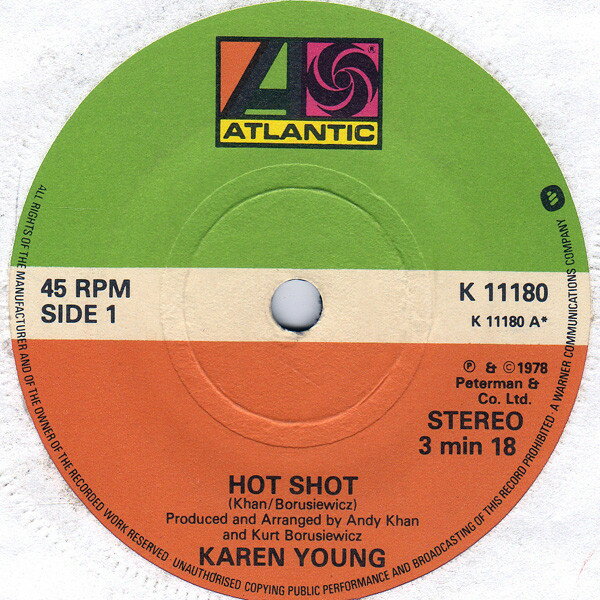・アーティスト Karen Young ・タイトル Hot Shot / Hot Shot (Instrumental) ・レーベル・型番 ATLANTIC K11180 ・フォーマット 7インチレコード ・コンディション(盤) 良い (VG+) ・コンディション(ジャケット) プレインカバー（元ジャケット／カバー無し） ・コンディション(帯) オビなし ・特記事項 サンプル画像です。実際の商品の画像ではありません 商品写真はバーコード/カタログ番号に対応したサンプル画像ですので、お送りする商品の画像ではありません。帯やライナーなどの付属品は、特記事項に記載されている場合のみ含まれます。プロモやカラーレコードなどの仕様についても、該当する場合のみ特記事項に記載しています。 【ご購入前に必ずご確認ください】 ・本店サイト(www.recordcity.jp)とは価格、送料が違います ・本店サイト、その他支店のオーダーとは同梱発送できません ・注文確定後に別の注文を頂いた場合、注文同士の同梱は致しかねます。 ・別倉庫から発送しているため、店頭受け渡しは対応しておりません ・一部商品は他の通販サイトでも販売しているため、ご注文のタイミングによっては商品のご用意ができない場合がございます。 ・土日祝日はお休みです 金曜・祝前日9時以降のご連絡またはご入金は、返答または発送が週明け・祝日明けに順次対応となります。 ・ご購入後のキャンセル不可 ご購入後のキャンセルはいかなる理由においてもお受けできません。ご了承の上、ご購入くださいませ。 ・日本郵便(ゆうパック/ゆうメール)によるお届けになります。 ・中古品であることをご理解ください 当ストアでは中古商品を主に販売しております。中古品であることをご理解の上ご購入ください。また、一部商品はRecordCityオンラインストアで試聴可能です。 ・返品について お客様のご都合による返品は一切承っておりません。 表記の内容と実際の商品に相違がある場合、また針飛び等で返品・返金をご希望される場合は、商品の到着後1週間以内にご連絡ください。商品の返送をこちらで確認後、キャンセル・返金を行います。 コンディションVG以下の商品は返品できません。プレイに影響のない表面のこすれ傷、プレス起因のノイズ盤は返品の対象外です。 【コンディション表記】 ・ほぼ新品(M-)(Like New) 完全な新品。未使用。当店ではほぼ使用しません ・非常に良い(EX)(Excellent) 中古盤として美品な状態。わずかな経年を感じるものの傷みを感じさせない、当店基準で最高の状態 ・良い(VG+)(Very Good Plus) 丁寧に扱われた中古品で、軽い使用感がみられる。 ・可(VG)(Acceptable) 使い込まれた中古品で、「良い」よりもさらに使用感がみられる。 ・悪い(VG-)(Bad) 状態が悪いアイテム。使用の保障はなく、再生不可、針飛び、目立つノイズがあるかもしれない。状態によるクレーム不可。返品不可。 ・非常に悪い(G)(Very Bad) 「悪い」よりさらに状態が悪いアイテム。使用の保障はなく、再生不可、針飛び、目立つノイズがあるかもしれない。状態によるクレーム不可。返品不可。 ・ジャンク(Fair)(Junk/Fair) 割れている、反っている、水ダメージがある、カビ、ジャケットが分離している、ひどい書き込み、ひどい擦れなど最低の状態。使用の保障はなく、再生不可、針飛び、目立つノイズがあるかもしれない。状態によるクレーム不可。返品不可。 ・ジャンク(Poor)(Junk/Poor) 割れている、反っている、水ダメージがある、カビ、ジャケットが分離している、ひどい書き込み、ひどい擦れなど最低の状態。使用の保障はなく、再生不可、針飛び、目立つノイズがあるかもしれない。状態によるクレーム不可。返品不可。