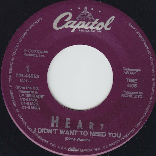 【中古】米7” Heart I Didnt Want To Need You NR44553 Capitol Records /00080