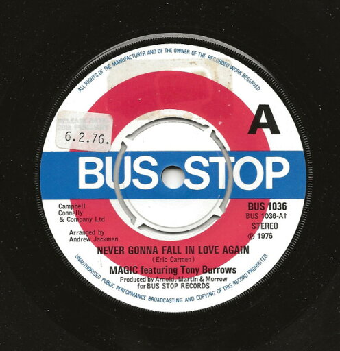 【中古】英7” Magic (33) featuring Tony Burr Never Gonna Fall In Love Again BUS1036 Bus Stop /00080 【中古】英7” Magic (33) featuring Tony Burr Never Gonna Fall In Love Again BUS1036 Bus Stop /00080