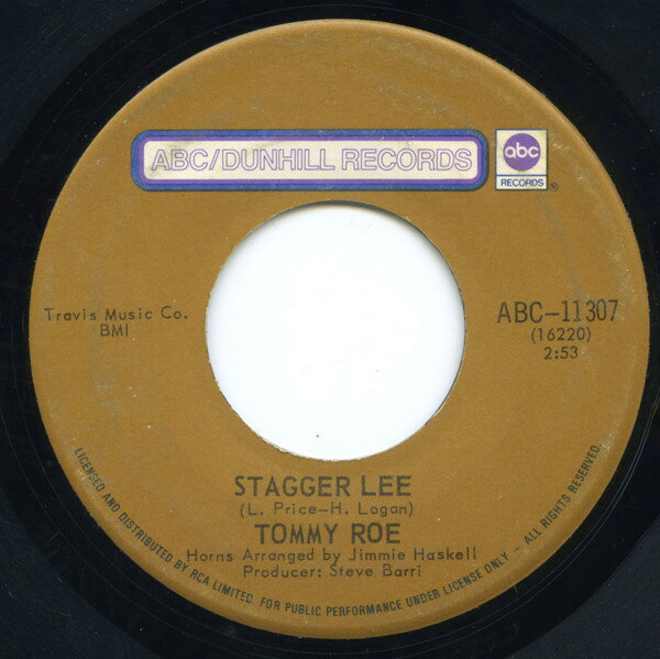 ・アーティスト Tommy Roe ・タイトル Stagger Lee ・レーベル・型番 ABC/DUNHILL, ABC ABC11307 ・フォーマット 7インチレコード ・コンディション(盤) 可 (VG) ・コンディション(ジャケット) プレインカバー（元ジャケット／カバー無し） ・コンディション(帯) オビなし ・特記事項 【盤に目立った跡】【盤に小さいキズ】【レーベルに書き込み】 サンプル画像です。実際の商品の画像ではありません 商品写真はバーコード/カタログ番号に対応したサンプル画像ですので、お送りする商品の画像ではありません。帯やライナーなどの付属品は、特記事項に記載されている場合のみ含まれます。プロモやカラーレコードなどの仕様についても、該当する場合のみ特記事項に記載しています。 【ご購入前に必ずご確認ください】 ・本店サイト(www.recordcity.jp)とは価格、送料が違います ・本店サイト、その他支店のオーダーとは同梱発送できません ・注文確定後に別の注文を頂いた場合、注文同士の同梱は致しかねます。 ・別倉庫から発送しているため、店頭受け渡しは対応しておりません ・一部商品は他の通販サイトでも販売しているため、ご注文のタイミングによっては商品のご用意ができない場合がございます。 ・土日祝日はお休みです 金曜・祝前日9時以降のご連絡またはご入金は、返答または発送が週明け・祝日明けに順次対応となります。 ・ご購入後のキャンセル不可 ご購入後のキャンセルはいかなる理由においてもお受けできません。ご了承の上、ご購入くださいませ。 ・日本郵便(ゆうパック/ゆうメール)によるお届けになります。 ・中古品であることをご理解ください 当ストアでは中古商品を主に販売しております。中古品であることをご理解の上ご購入ください。また、一部商品はRecordCityオンラインストアで試聴可能です。 ・返品について お客様のご都合による返品は一切承っておりません。 表記の内容と実際の商品に相違がある場合、また針飛び等で返品・返金をご希望される場合は、商品の到着後1週間以内にご連絡ください。商品の返送をこちらで確認後、キャンセル・返金を行います。 コンディションVG以下の商品は返品できません。プレイに影響のない表面のこすれ傷、プレス起因のノイズ盤は返品の対象外です。 【コンディション表記】 ・ほぼ新品(M-)(Like New) 完全な新品。未使用。当店ではほぼ使用しません ・非常に良い(EX)(Excellent) 中古盤として美品な状態。わずかな経年を感じるものの傷みを感じさせない、当店基準で最高の状態 ・良い(VG+)(Very Good Plus) 丁寧に扱われた中古品で、軽い使用感がみられる。 ・可(VG)(Acceptable) 使い込まれた中古品で、「良い」よりもさらに使用感がみられる。 ・悪い(VG-)(Bad) 状態が悪いアイテム。使用の保障はなく、再生不可、針飛び、目立つノイズがあるかもしれない。状態によるクレーム不可。返品不可。 ・非常に悪い(G)(Very Bad) 「悪い」よりさらに状態が悪いアイテム。使用の保障はなく、再生不可、針飛び、目立つノイズがあるかもしれない。状態によるクレーム不可。返品不可。 ・ジャンク(Fair)(Junk/Fair) 割れている、反っている、水ダメージがある、カビ、ジャケットが分離している、ひどい書き込み、ひどい擦れなど最低の状態。使用の保障はなく、再生不可、針飛び、目立つノイズがあるかもしれない。状態によるクレーム不可。返品不可。 ・ジャンク(Poor)(Junk/Poor) 割れている、反っている、水ダメージがある、カビ、ジャケットが分離している、ひどい書き込み、ひどい擦れなど最低の状態。使用の保障はなく、再生不可、針飛び、目立つノイズがあるかもしれない。状態によるクレーム不可。返品不可。