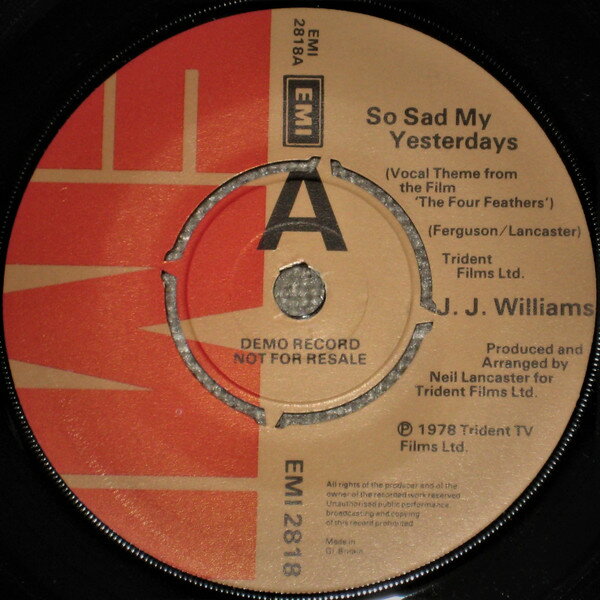 【中古】英7” J. J. Williams So Sad My Yesterdays EMI2818PROMO EMI プロモ /00080