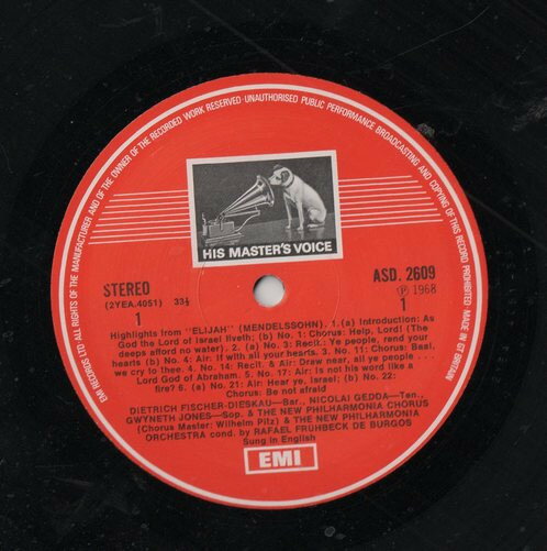 ・アーティスト フリューベック・デ・ブルゴス, ニュー・フィルハーモニア管弦楽団 ・タイトル メンデルスゾーン, エリヤ ・レーベル・型番 HIS MASTER'S VOICE ASD2609 ・フォーマット LPレコード ・コンディション...