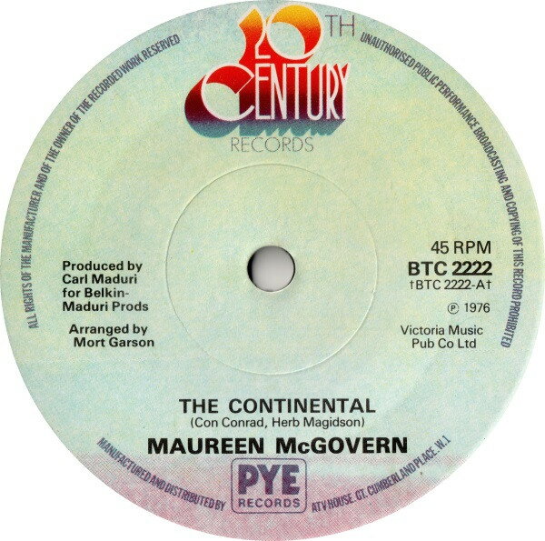 ・アーティスト Maureen McGovern ・タイトル The Continental ・レーベル・型番 20th Century Records BTC2222 ・フォーマット 7インチレコード ・コンディション(盤) 非常に良い(EX) ・コンディション(ジャケット) プレインカバー（元ジャケット／カバー無し） ・コンディション(帯) オビなし ・特記事項 【カンパニースリーブ】 サンプル画像です。実際の商品の画像ではありません 商品写真はバーコード/カタログ番号に対応したサンプル画像ですので、お送りする商品の画像ではありません。帯やライナーなどの付属品は、特記事項に記載されている場合のみ含まれます。プロモやカラーレコードなどの仕様についても、該当する場合のみ特記事項に記載しています。 【ご購入前に必ずご確認ください】 ・本店サイト(www.recordcity.jp)とは価格、送料が違います ・本店サイト、その他支店のオーダーとは同梱発送できません ・注文確定後に別の注文を頂いた場合、注文同士の同梱は致しかねます。 ・別倉庫から発送しているため、店頭受け渡しは対応しておりません ・一部商品は他の通販サイトでも販売しているため、ご注文のタイミングによっては商品のご用意ができない場合がございます。 ・土日祝日はお休みです 金曜・祝前日9時以降のご連絡またはご入金は、返答または発送が週明け・祝日明けに順次対応となります。 ・ご購入後のキャンセル不可 ご購入後のキャンセルはいかなる理由においてもお受けできません。ご了承の上、ご購入くださいませ。 ・日本郵便(ゆうパック/ゆうメール)によるお届けになります。 ・中古品であることをご理解ください 当ストアでは中古商品を主に販売しております。中古品であることをご理解の上ご購入ください。また、一部商品はRecordCityオンラインストアで試聴可能です。 ・返品について お客様のご都合による返品は一切承っておりません。 表記の内容と実際の商品に相違がある場合、また針飛び等で返品・返金をご希望される場合は、商品の到着後1週間以内にご連絡ください。商品の返送をこちらで確認後、キャンセル・返金を行います。 コンディションVG以下の商品は返品できません。プレイに影響のない表面のこすれ傷、プレス起因のノイズ盤は返品の対象外です。 【コンディション表記】 ・ほぼ新品(M-)(Like New) 完全な新品。未使用。当店ではほぼ使用しません ・非常に良い(EX)(Excellent) 中古盤として美品な状態。わずかな経年を感じるものの傷みを感じさせない、当店基準で最高の状態 ・良い(VG+)(Very Good Plus) 丁寧に扱われた中古品で、軽い使用感がみられる。 ・可(VG)(Acceptable) 使い込まれた中古品で、「良い」よりもさらに使用感がみられる。 ・悪い(VG-)(Bad) 状態が悪いアイテム。使用の保障はなく、再生不可、針飛び、目立つノイズがあるかもしれない。状態によるクレーム不可。返品不可。 ・非常に悪い(G)(Very Bad) 「悪い」よりさらに状態が悪いアイテム。使用の保障はなく、再生不可、針飛び、目立つノイズがあるかもしれない。状態によるクレーム不可。返品不可。 ・ジャンク(Fair)(Junk/Fair) 割れている、反っている、水ダメージがある、カビ、ジャケットが分離している、ひどい書き込み、ひどい擦れなど最低の状態。使用の保障はなく、再生不可、針飛び、目立つノイズがあるかもしれない。状態によるクレーム不可。返品不可。 ・ジャンク(Poor)(Junk/Poor) 割れている、反っている、水ダメージがある、カビ、ジャケットが分離している、ひどい書き込み、ひどい擦れなど最低の状態。使用の保障はなく、再生不可、針飛び、目立つノイズがあるかもしれない。状態によるクレーム不可。返品不可。