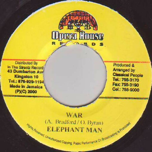 【中古】ジャマイカ7” Elephant Man War NONE Opera House /00080 【中古】ジャマイカ7” Elephant Man War NONE Opera House /00080