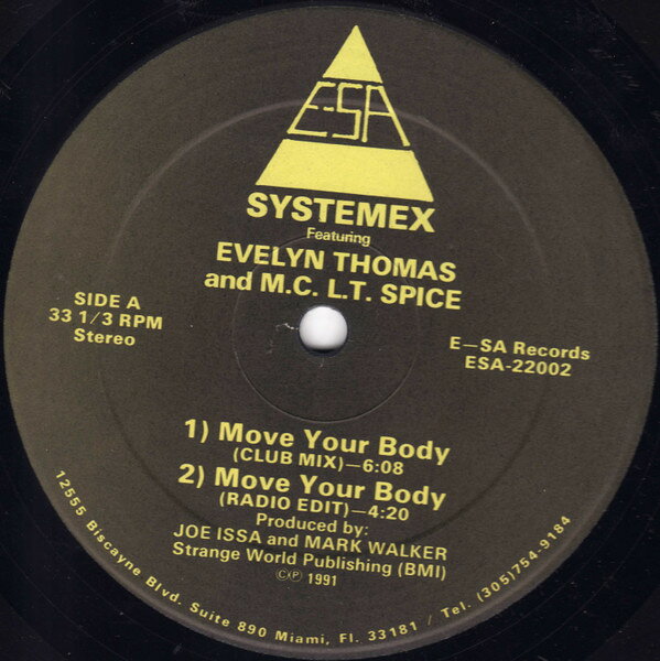 ・アーティスト Systemex, Evelyn Thomas & M.C. L.T. Spice ・タイトル Move Your Body ・レーベル・型番 E-SA Records ESA22002 ・フォーマット 12インチレコード ・コンディション(盤) 良い (VG+) ・コンディション(ジャケット) プレインカバー（元ジャケット／カバー無し） ・コンディション(帯) オビなし ・特記事項 サンプル画像です。実際の商品の画像ではありません 商品写真はバーコード/カタログ番号に対応したサンプル画像ですので、お送りする商品の画像ではありません。帯やライナーなどの付属品は、特記事項に記載されている場合のみ含まれます。プロモやカラーレコードなどの仕様についても、該当する場合のみ特記事項に記載しています。 【ご購入前に必ずご確認ください】 ・本店サイト(www.recordcity.jp)とは価格、送料が違います ・本店サイト、その他支店のオーダーとは同梱発送できません ・注文確定後に別の注文を頂いた場合、注文同士の同梱は致しかねます。 ・別倉庫から発送しているため、店頭受け渡しは対応しておりません ・一部商品は他の通販サイトでも販売しているため、ご注文のタイミングによっては商品のご用意ができない場合がございます。 ・土日祝日はお休みです 金曜・祝前日9時以降のご連絡またはご入金は、返答または発送が週明け・祝日明けに順次対応となります。 ・ご購入後のキャンセル不可 ご購入後のキャンセルはいかなる理由においてもお受けできません。ご了承の上、ご購入くださいませ。 ・日本郵便(ゆうパック/ゆうメール)によるお届けになります。 ・中古品であることをご理解ください 当ストアでは中古商品を主に販売しております。中古品であることをご理解の上ご購入ください。また、一部商品はRecordCityオンラインストアで試聴可能です。 ・返品について お客様のご都合による返品は一切承っておりません。 表記の内容と実際の商品に相違がある場合、また針飛び等で返品・返金をご希望される場合は、商品の到着後1週間以内にご連絡ください。商品の返送をこちらで確認後、キャンセル・返金を行います。 コンディションVG以下の商品は返品できません。プレイに影響のない表面のこすれ傷、プレス起因のノイズ盤は返品の対象外です。 【コンディション表記】 ・ほぼ新品(M-)(Like New) 完全な新品。未使用。当店ではほぼ使用しません ・非常に良い(EX)(Excellent) 中古盤として美品な状態。わずかな経年を感じるものの傷みを感じさせない、当店基準で最高の状態 ・良い(VG+)(Very Good Plus) 丁寧に扱われた中古品で、軽い使用感がみられる。 ・可(VG)(Acceptable) 使い込まれた中古品で、「良い」よりもさらに使用感がみられる。 ・悪い(VG-)(Bad) 状態が悪いアイテム。使用の保障はなく、再生不可、針飛び、目立つノイズがあるかもしれない。状態によるクレーム不可。返品不可。 ・非常に悪い(G)(Very Bad) 「悪い」よりさらに状態が悪いアイテム。使用の保障はなく、再生不可、針飛び、目立つノイズがあるかもしれない。状態によるクレーム不可。返品不可。 ・ジャンク(Fair)(Junk/Fair) 割れている、反っている、水ダメージがある、カビ、ジャケットが分離している、ひどい書き込み、ひどい擦れなど最低の状態。使用の保障はなく、再生不可、針飛び、目立つノイズがあるかもしれない。状態によるクレーム不可。返品不可。 ・ジャンク(Poor)(Junk/Poor) 割れている、反っている、水ダメージがある、カビ、ジャケットが分離している、ひどい書き込み、ひどい擦れなど最低の状態。使用の保障はなく、再生不可、針飛び、目立つノイズがあるかもしれない。状態によるクレーム不可。返品不可。