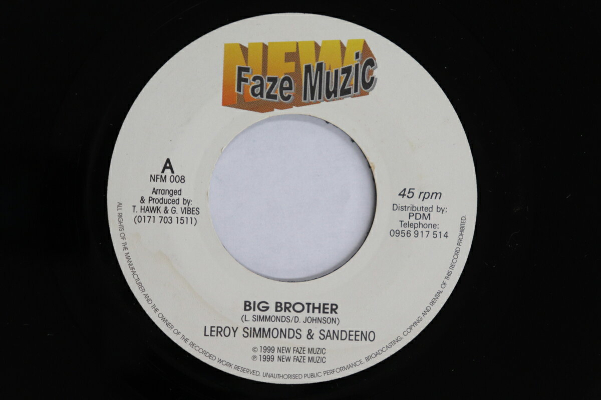 【中古】英7” Leroy Simmonds, Sandeeno / G. Big Brother/ I Dont Want To Live This Way NFM008 NEW FAZE MUZIC /00080