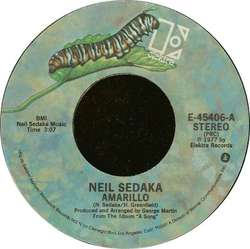 【中古】米7” Neil Sedaka Amarillo / The Leaving Game E45406 Elektra /00080 【中古】米7” Neil Sedaka Amarillo / The Leaving Game E45406 Elektra /00080