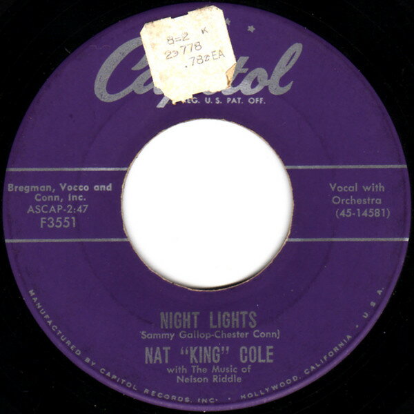 【中古】米7” Nat King Cole Night Lights F3551 Capitol Records /00080
