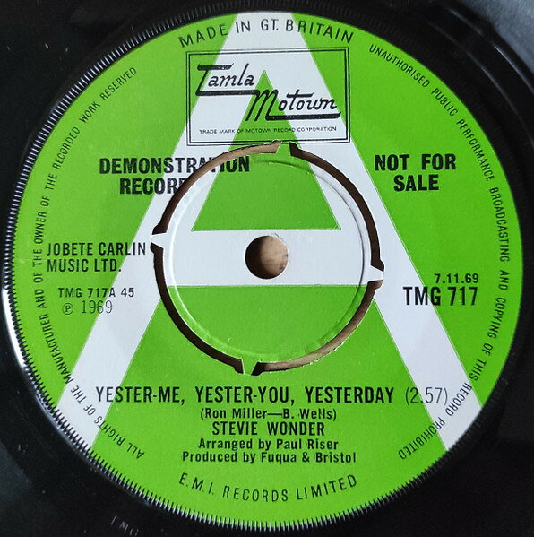 【中古】7” Stevie Wonder Yester-Me, Yester-You, Yesterday / Id Be A Fool Rig TMG717PROMO Tamla Motown プロモ /00080