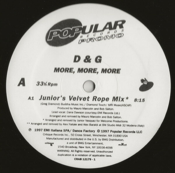 Artist Name: A - 【中古】LP D & G More, More, More CRAB121791 Popular Records /00250