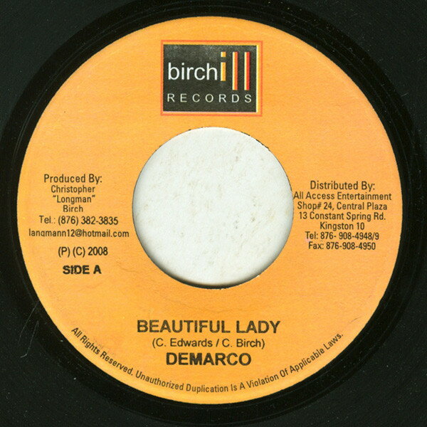 【中古】ジャマイカ7” Demarco Beautiful Lady NONE Birchill Records /00080