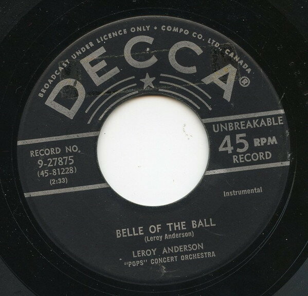 【中古】加7” Leroy Anderson ”pops” Concert Belle Of The Ball / Blue Tango 927875 DECCA /00080