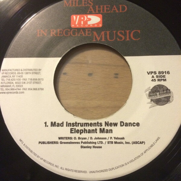 【中古】米7” Elephant Man 1. Mad Instruments New Dance VPS8916 VP Records /00080