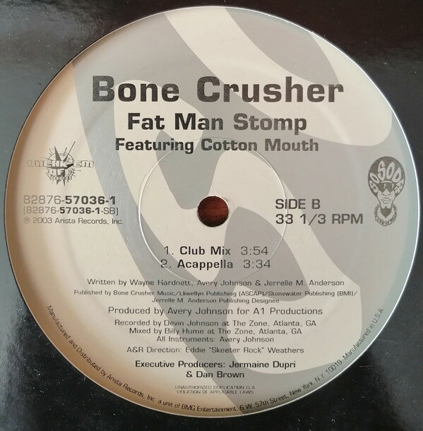 Artist Name: Z - 【中古】米12” Bone Crusher (2), Cotton Mouth Fat Man Stomp 82876570361 Break Em Off Records /00250
