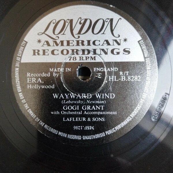 【中古】英78RPM/SP Gogi Grant The Wayward Wind / No More Than Foever HLB8282 LONDON /00500