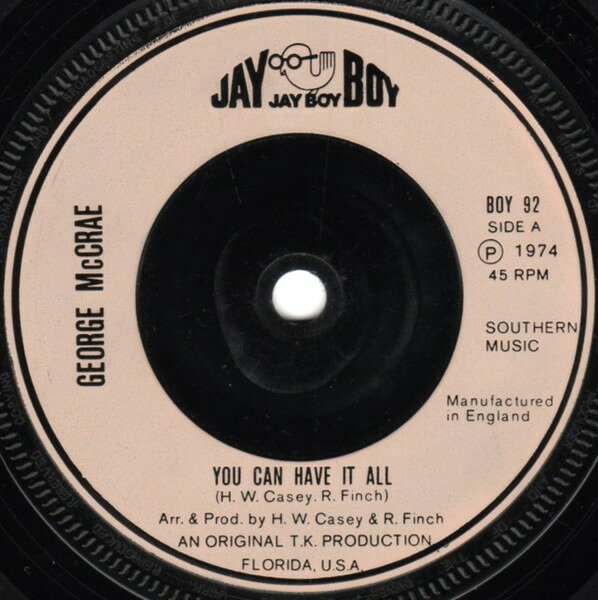・アーティスト George Mccrae ・タイトル You Can Have It All ・レーベル・型番 JAY BOY BOY92 ・フォーマット 7インチレコード ・コンディション(盤) 良い (VG+) ・コンディション(ジャケット) プレインカバー（元ジャケット／カバー無し） ・コンディション(帯) オビなし ・特記事項 【盤に浅い跡】 サンプル画像です。実際の商品の画像ではありません 商品写真はバーコード/カタログ番号に対応したサンプル画像ですので、お送りする商品の画像ではありません。帯やライナーなどの付属品は、特記事項に記載されている場合のみ含まれます。プロモやカラーレコードなどの仕様についても、該当する場合のみ特記事項に記載しています。 【ご購入前に必ずご確認ください】 ・本店サイト(www.recordcity.jp)とは価格、送料が違います ・本店サイト、その他支店のオーダーとは同梱発送できません ・注文確定後に別の注文を頂いた場合、注文同士の同梱は致しかねます。 ・別倉庫から発送しているため、店頭受け渡しは対応しておりません ・一部商品は他の通販サイトでも販売しているため、ご注文のタイミングによっては商品のご用意ができない場合がございます。 ・土日祝日はお休みです 金曜・祝前日9時以降のご連絡またはご入金は、返答または発送が週明け・祝日明けに順次対応となります。 ・ご購入後のキャンセル不可 ご購入後のキャンセルはいかなる理由においてもお受けできません。ご了承の上、ご購入くださいませ。 ・日本郵便(ゆうパック/ゆうメール)によるお届けになります。 ・中古品であることをご理解ください 当ストアでは中古商品を主に販売しております。中古品であることをご理解の上ご購入ください。また、一部商品はRecordCityオンラインストアで試聴可能です。 ・返品について お客様のご都合による返品は一切承っておりません。 表記の内容と実際の商品に相違がある場合、また針飛び等で返品・返金をご希望される場合は、商品の到着後1週間以内にご連絡ください。商品の返送をこちらで確認後、キャンセル・返金を行います。 コンディションVG以下の商品は返品できません。プレイに影響のない表面のこすれ傷、プレス起因のノイズ盤は返品の対象外です。 【コンディション表記】 ・ほぼ新品(M-)(Like New) 完全な新品。未使用。当店ではほぼ使用しません ・非常に良い(EX)(Excellent) 中古盤として美品な状態。わずかな経年を感じるものの傷みを感じさせない、当店基準で最高の状態 ・良い(VG+)(Very Good Plus) 丁寧に扱われた中古品で、軽い使用感がみられる。 ・可(VG)(Acceptable) 使い込まれた中古品で、「良い」よりもさらに使用感がみられる。 ・悪い(VG-)(Bad) 状態が悪いアイテム。使用の保障はなく、再生不可、針飛び、目立つノイズがあるかもしれない。状態によるクレーム不可。返品不可。 ・非常に悪い(G)(Very Bad) 「悪い」よりさらに状態が悪いアイテム。使用の保障はなく、再生不可、針飛び、目立つノイズがあるかもしれない。状態によるクレーム不可。返品不可。 ・ジャンク(Fair)(Junk/Fair) 割れている、反っている、水ダメージがある、カビ、ジャケットが分離している、ひどい書き込み、ひどい擦れなど最低の状態。使用の保障はなく、再生不可、針飛び、目立つノイズがあるかもしれない。状態によるクレーム不可。返品不可。 ・ジャンク(Poor)(Junk/Poor) 割れている、反っている、水ダメージがある、カビ、ジャケットが分離している、ひどい書き込み、ひどい擦れなど最低の状態。使用の保障はなく、再生不可、針飛び、目立つノイズがあるかもしれない。状態によるクレーム不可。返品不可。