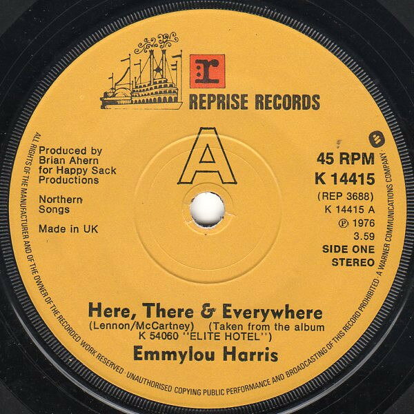 Artist Name: B - 【中古】英7" Emmylou Harris Here, There & Everywhere K14415 Reprise Records, Reprise Records /00080