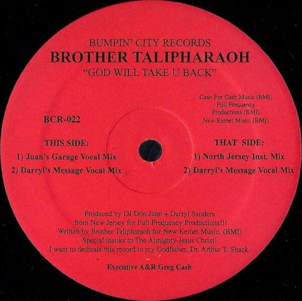 ・アーティスト Brother Talipharaoh ・タイトル God Will Take U Back ・レーベル・型番 BUMPIN' CITY BCR022 ・フォーマット 12インチレコード ・コンディション(盤) 良い (VG+) ・コンディション(ジャケット) プレインカバー（元ジャケット／カバー無し） ・コンディション(帯) オビなし ・特記事項 【盤汚れ】【盤に薄い跡】【カバー折れ/しわ】 サンプル画像です。実際の商品の画像ではありません 商品写真はバーコード/カタログ番号に対応したサンプル画像ですので、お送りする商品の画像ではありません。帯やライナーなどの付属品は、特記事項に記載されている場合のみ含まれます。プロモやカラーレコードなどの仕様についても、該当する場合のみ特記事項に記載しています。 【ご購入前に必ずご確認ください】 ・本店サイト(www.recordcity.jp)とは価格、送料が違います ・本店サイト、その他支店のオーダーとは同梱発送できません ・注文確定後に別の注文を頂いた場合、注文同士の同梱は致しかねます。 ・別倉庫から発送しているため、店頭受け渡しは対応しておりません ・一部商品は他の通販サイトでも販売しているため、ご注文のタイミングによっては商品のご用意ができない場合がございます。 ・土日祝日はお休みです 金曜・祝前日9時以降のご連絡またはご入金は、返答または発送が週明け・祝日明けに順次対応となります。 ・ご購入後のキャンセル不可 ご購入後のキャンセルはいかなる理由においてもお受けできません。ご了承の上、ご購入くださいませ。 ・日本郵便(ゆうパック/ゆうメール)によるお届けになります。 ・中古品であることをご理解ください 当ストアでは中古商品を主に販売しております。中古品であることをご理解の上ご購入ください。また、一部商品はRecordCityオンラインストアで試聴可能です。 ・返品について お客様のご都合による返品は一切承っておりません。 表記の内容と実際の商品に相違がある場合、また針飛び等で返品・返金をご希望される場合は、商品の到着後1週間以内にご連絡ください。商品の返送をこちらで確認後、キャンセル・返金を行います。 コンディションVG以下の商品は返品できません。プレイに影響のない表面のこすれ傷、プレス起因のノイズ盤は返品の対象外です。 【コンディション表記】 ・ほぼ新品(M-)(Like New) 完全な新品。未使用。当店ではほぼ使用しません ・非常に良い(EX)(Excellent) 中古盤として美品な状態。わずかな経年を感じるものの傷みを感じさせない、当店基準で最高の状態 ・良い(VG+)(Very Good Plus) 丁寧に扱われた中古品で、軽い使用感がみられる。 ・可(VG)(Acceptable) 使い込まれた中古品で、「良い」よりもさらに使用感がみられる。 ・悪い(VG-)(Bad) 状態が悪いアイテム。使用の保障はなく、再生不可、針飛び、目立つノイズがあるかもしれない。状態によるクレーム不可。返品不可。 ・非常に悪い(G)(Very Bad) 「悪い」よりさらに状態が悪いアイテム。使用の保障はなく、再生不可、針飛び、目立つノイズがあるかもしれない。状態によるクレーム不可。返品不可。 ・ジャンク(Fair)(Junk/Fair) 割れている、反っている、水ダメージがある、カビ、ジャケットが分離している、ひどい書き込み、ひどい擦れなど最低の状態。使用の保障はなく、再生不可、針飛び、目立つノイズがあるかもしれない。状態によるクレーム不可。返品不可。 ・ジャンク(Poor)(Junk/Poor) 割れている、反っている、水ダメージがある、カビ、ジャケットが分離している、ひどい書き込み、ひどい擦れなど最低の状態。使用の保障はなく、再生不可、針飛び、目立つノイズがあるかもしれない。状態によるクレーム不可。返品不可。