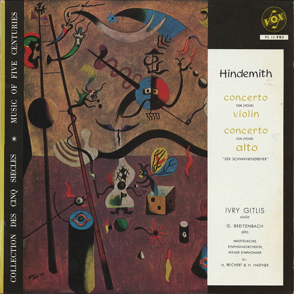 楽天レコードシティ 楽天市場店【中古】仏LP Hindemith, Ivry Gitlis, G. Bre Concerto For （Pour） Violin / Concerto For （Pour） Al PL11980 VOX /00260