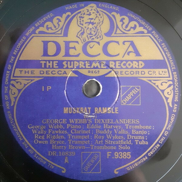 【中古】英78RPM/SP George Webbs Dixielanders Muskrat Ramble / Jennys Ball F9385 DECCA /00500