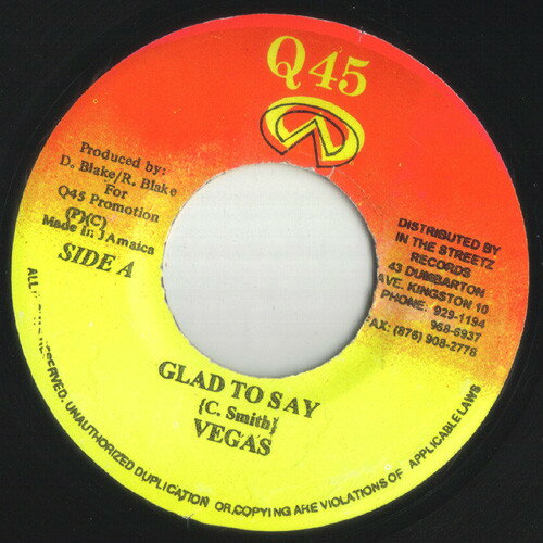 【中古】ジャマイカ7" Mr. Vegas Glad To Say NONE Q45 /00080 【中古】ジャマイカ7" Mr. Vegas Glad To Say NONE Q45 /00080