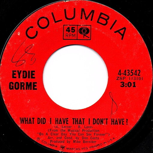 【中古】米7" Eydie Gorm? What Did I Have That I Dont Have? / Tell Him I Said Hello 443542 Columbia /00080 【中古】米7" Eydie Gorm? What Did I Have That I Dont Have? / Tell Him I Said Hello 443542 Columbia /00080