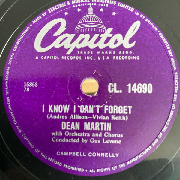 【中古】英78RPM/SP Dean Martin I Know I Cant Forget / The Man Who Plays The Mandol CL14690 CAPITOL RECORDS /00500