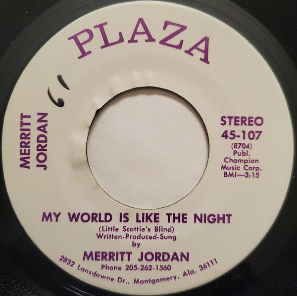 【中古】7” Merritt Jordan My World Is Like The Night (Little Scotties Blind) 45107 PLAZA /00080