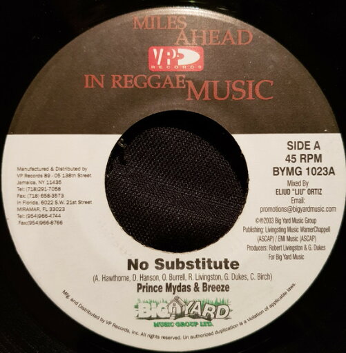 【中古】米7" Prince Mydas & Breeze No Substitute BYMG1023 VP Records, Big Yard Music Group Ltd. /00080 【中古】米7" Prince Mydas & Breeze No Substitute BYMG1023 VP Records, Big Yard Music Group Ltd. /00080