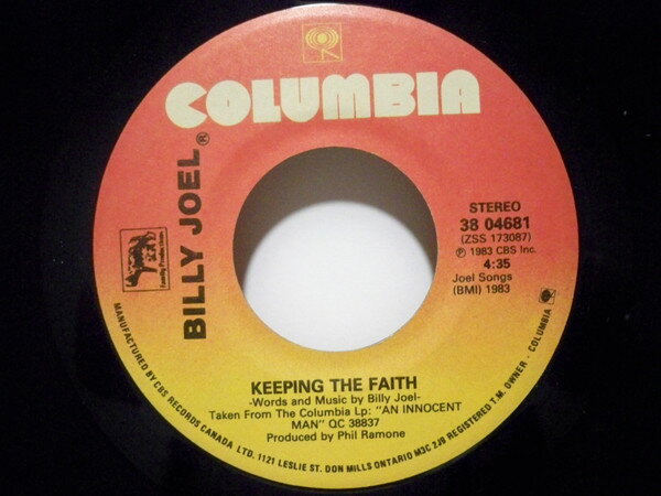 楽天レコードシティ 楽天市場店【中古】加7" Billy Joel Keeping The Faith / Shes Right On Time 3804681 Columbia /00080