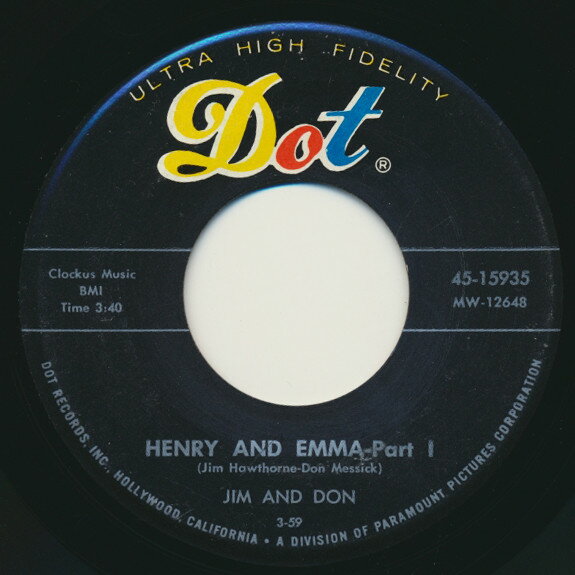 【中古】米7" Jim &amp; Don Henry And Emma - Part I / Henry And Emma - Part II 4515935 Dot R..