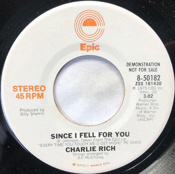 Other - 【中古】米7" Charlie Rich Since I Fell For You 850182PROMO Epic プロモ /00080