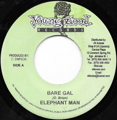 【中古】ジャマイカ7" Elephant Man Bare Gal none Young Blood /00080 【中古】ジャマイカ7" Elephant Man Bare Gal none Young Blood /00080