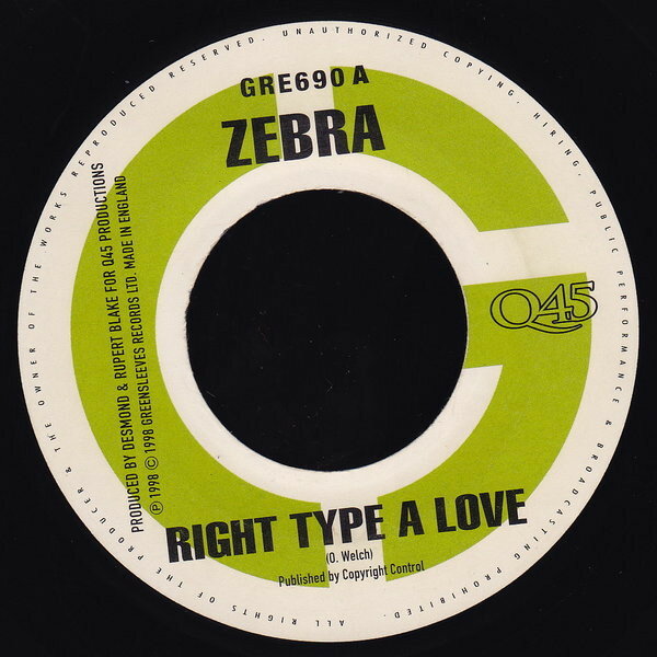艺人名: G - 【中古】英7" Zebra / Delly Ranks Right Type A Love / Bun Him Up GRE690 Greensleeves Records /00080