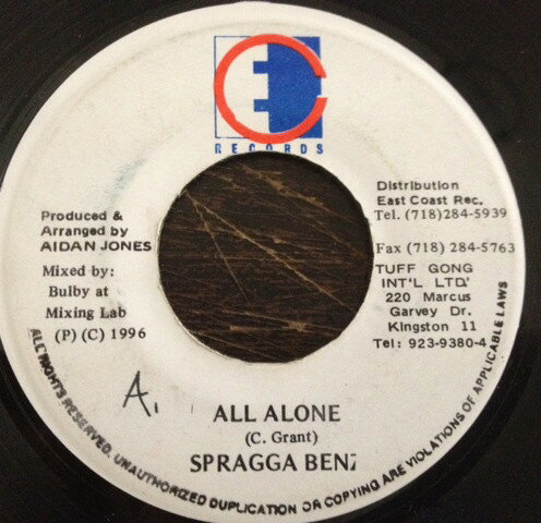 ジャマイカ7" Spragga Benz All Alone NONE East Coast Records /00080